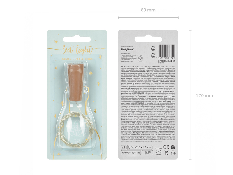 Lampki LED z korkiem do butelki, ciepły biały, 197cm - obrazek 8