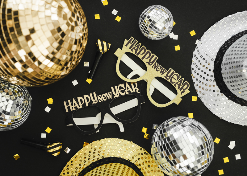 Okulary Happy New Year, 17,5x8,5 cm, czarno-złoty (1 op. / 6 szt.) - obrazek 2