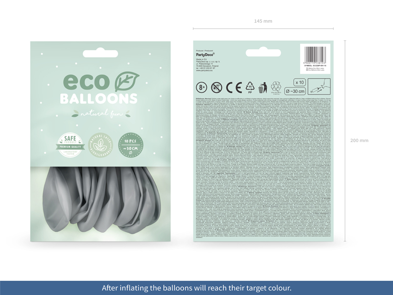 Balony Eco 26cm pastelowe, szary (1 op. / 10 szt.) - obrazek 2