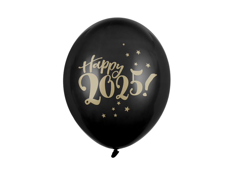 Balony 30cm, Happy 2025!, Pastel Black (1 op. / 6 szt.)