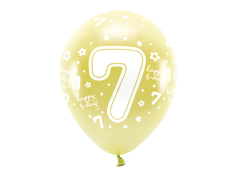 Balony Eco 33 cm, Cyfra '' 7 '', jasny złoty (1 op. / 6 szt.)