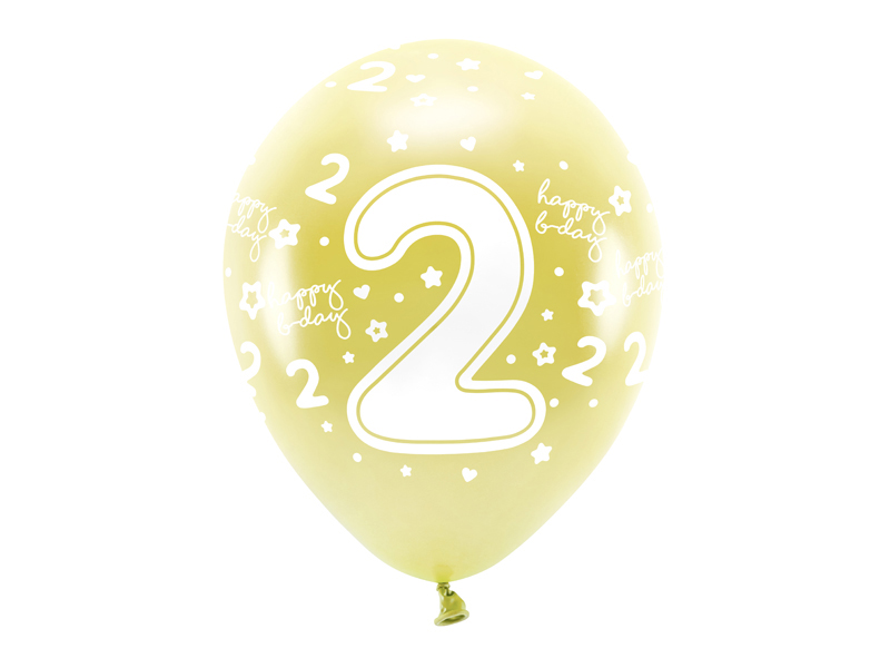 Balony Eco 33 cm, Cyfra '' 2 '', jasny złoty (1 op. / 6 szt.)