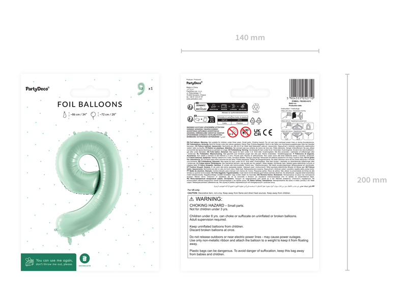 Balon foliowy Cyfra ''9'', 72cm, zieleń - obrazek 7