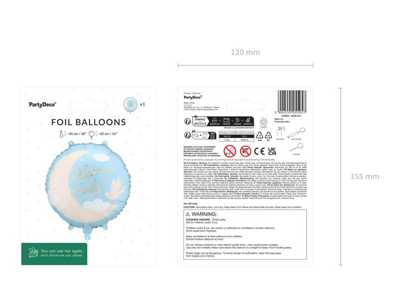 Balon foliowy pastylka ''Welcome Baby'', 35x35 cm, jasnoniebieski - obrazek 3