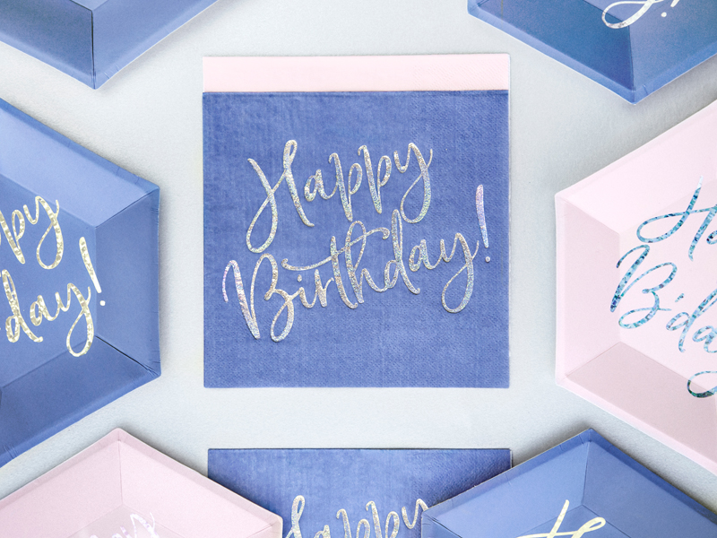 Serwetki Happy Birthday, granatowy, 33x33cm (1 op. / 20 szt.) - obrazek 3