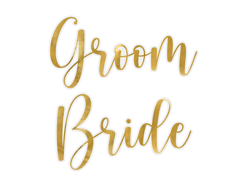 Naklejki na kieliszki ''Bride & Groom'', złoty (1 op. / 2 szt.)