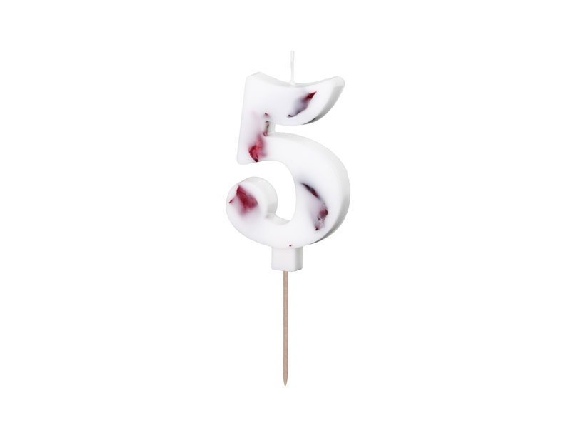 Świeczka urodzinowa Cyfra ''5'', biała z płatkami kwiatów, 8 cm