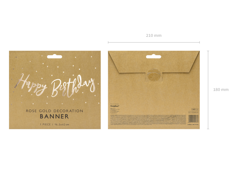 Baner Happy Birthday, różowe złoto, 16,5x62cm - obrazek 8