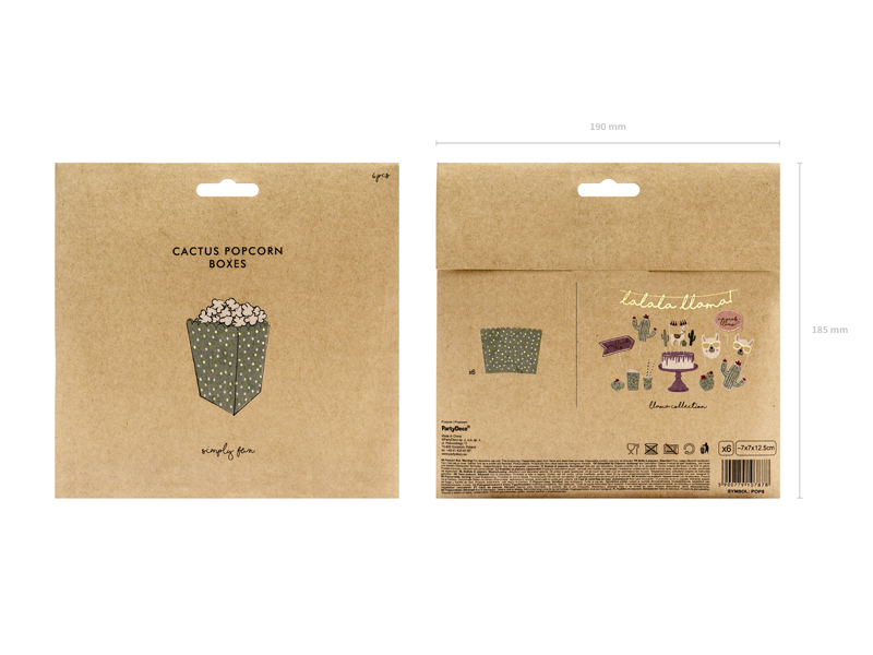 Pudełka na popcorn, mix, 7x7x12,5cm (1 op. / 6 szt.) - obrazek 8