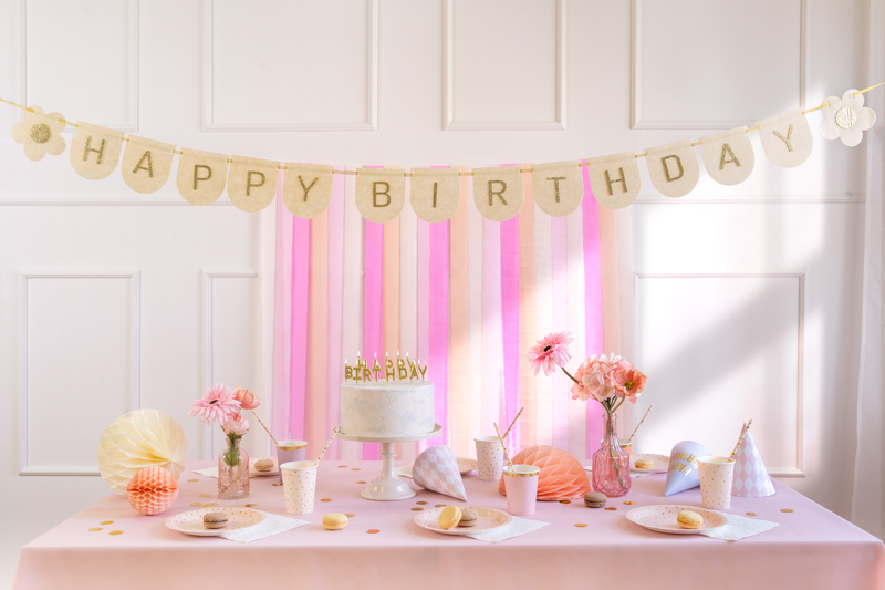 Baner filcowy, Happy Birthday, różowy, 3m - obrazek 4