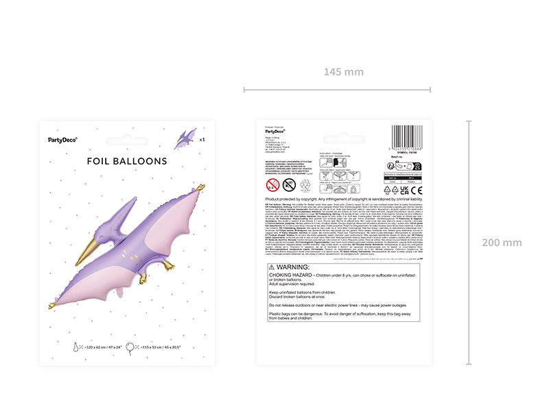 Balon foliowy Pterodaktyl, 120x62 cm, mix - obrazek 8