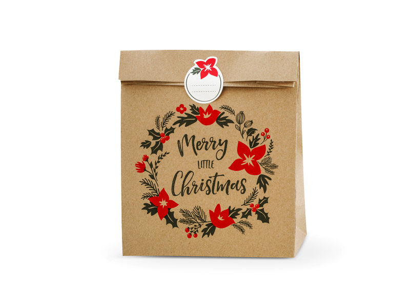 Torebki na prezenty Merry Little Christmas, kraft, 25x11x27cm (1 op. / 3 szt.) - obrazek 2