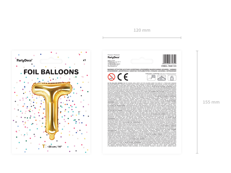 Balon foliowy Litera ''T'', 35cm, złoty - obrazek 4