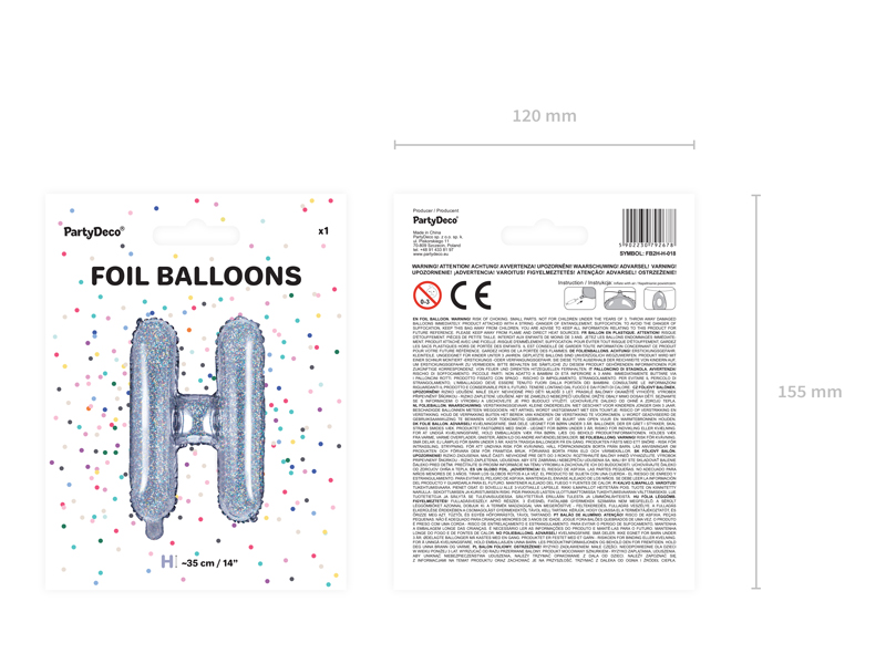 Balon foliowy Litera ''H'', 35cm, holograficzny - obrazek 4