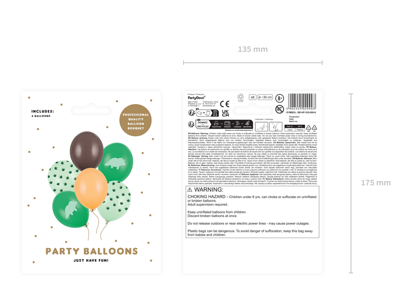 Balony 30 cm, Dinozaur, mix (1 op. / 6 szt.) - obrazek 2