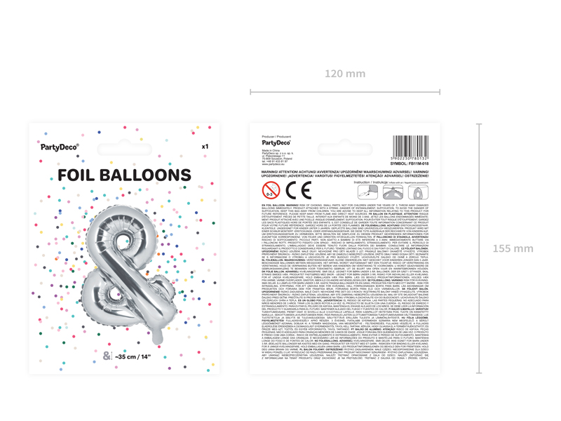 Balon foliowy &, 35cm, srebrny - obrazek 3
