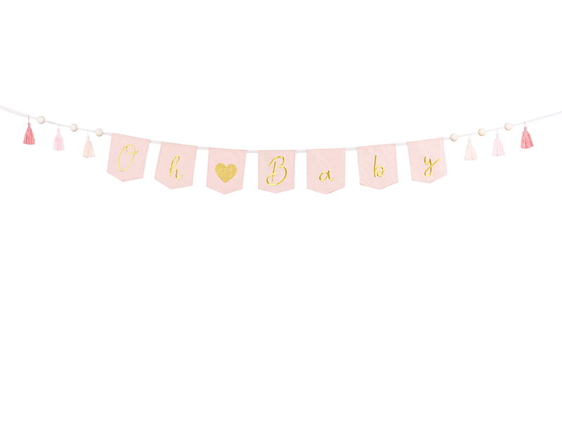 Baner Oh baby z frędzlami, 2.5 m, jasny różowy
