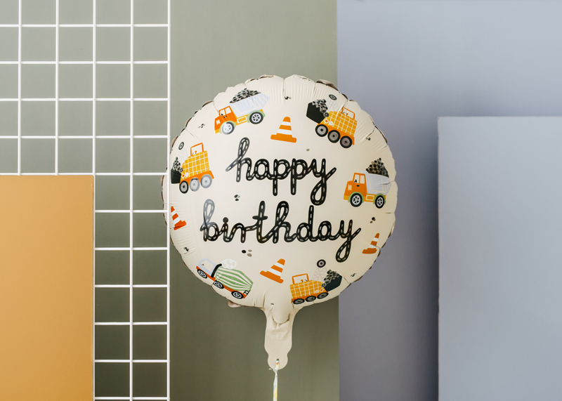 Balon foliowy Pojazdy budowlane, 45 cm, mix - obrazek 3