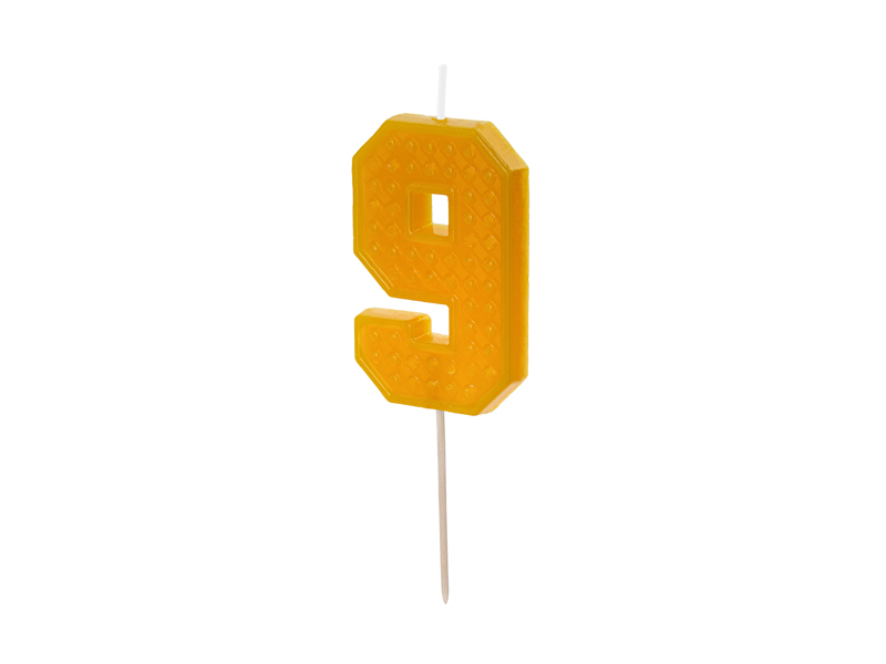 Świeczka urodzinowa Cyferka 9, 6 cm, żółty
