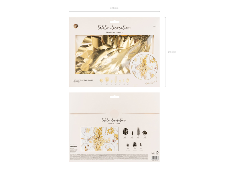 Dekoracje Aloha - Liście tropikalne, złoty (1 op. / 21 szt.) - obrazek 4
