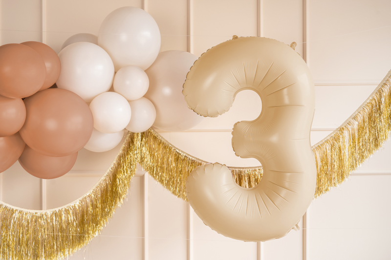 Balon foliowy Cyfra ''3'', 72cm, beż - obrazek 2