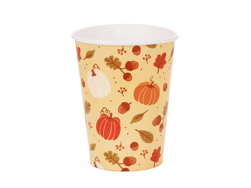 Kubeczki papierowe Dynie i żołędzie, 250 ml, pomarańczowy (1 op. / 6 szt.)