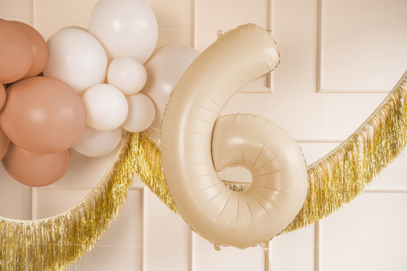 Balon foliowy Cyfra ''6'', 72cm, beż - obrazek 2