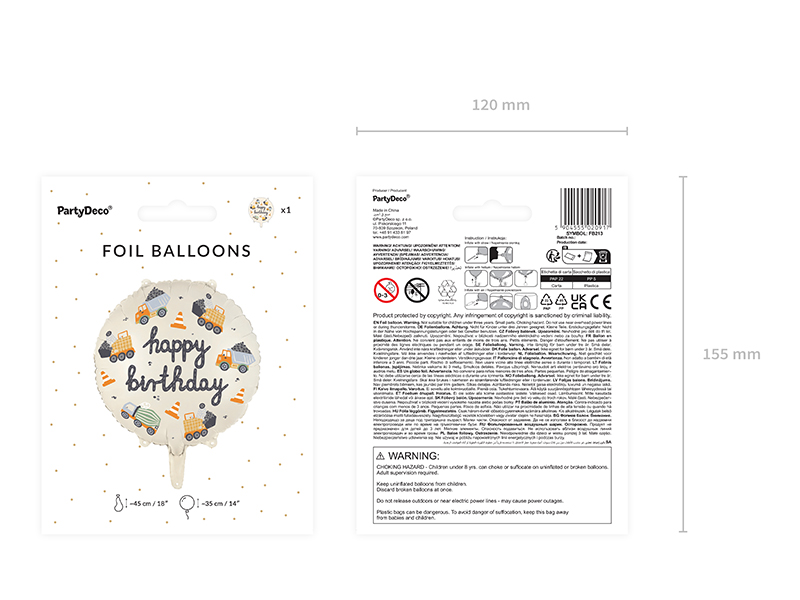 Balon foliowy Pojazdy budowlane, 45 cm, mix - obrazek 5