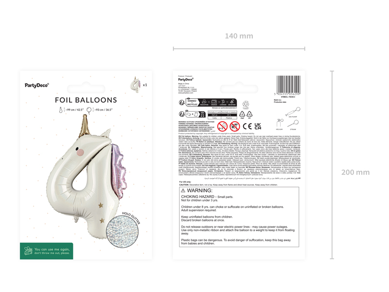Balon foliowy Cyfra ''4'' Jednorożec, 93cm, mix - obrazek 3