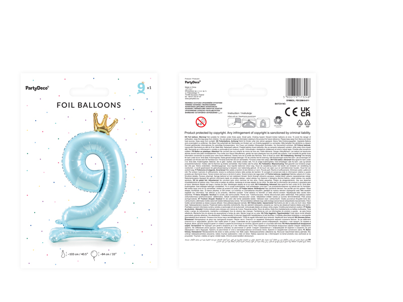 Stojący balon foliowy cyfra ''9'', 84 cm, błękit - obrazek 3