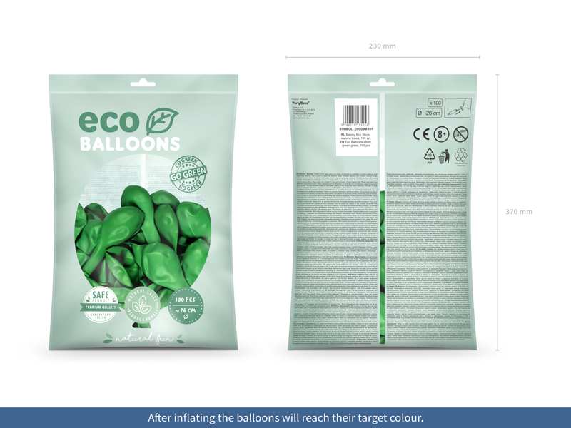 Balony Eco 26cm metalizowane, zielona trawa (1 op. / 100 szt.) - obrazek 2