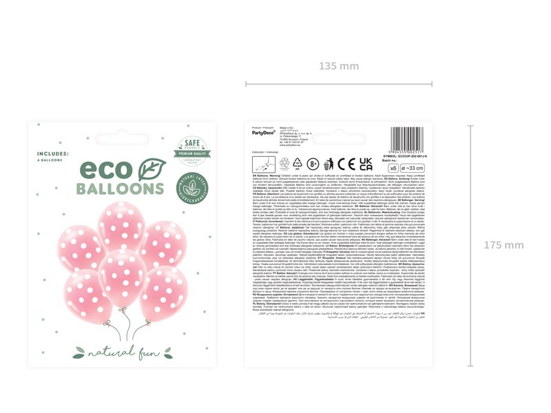 Balony Eco 33 cm pastelowe, Kropki, jasny różowy (1 op. / 6 szt.) - obrazek 2