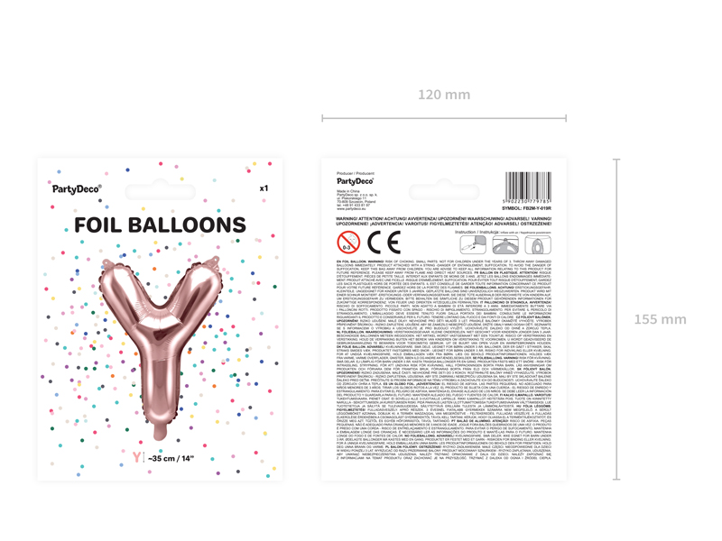 Balon foliowy Litera ''Y'', 35cm, różowe złoto - obrazek 6