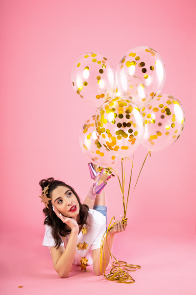 Balony z konfetti - kółka, 30cm, złoty (1 op. / 6 szt.) - obrazek 2