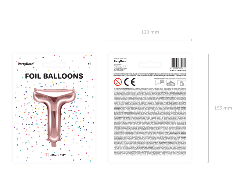 Balon foliowy Litera ''T'', 35cm, różowe złoto - obrazek 5