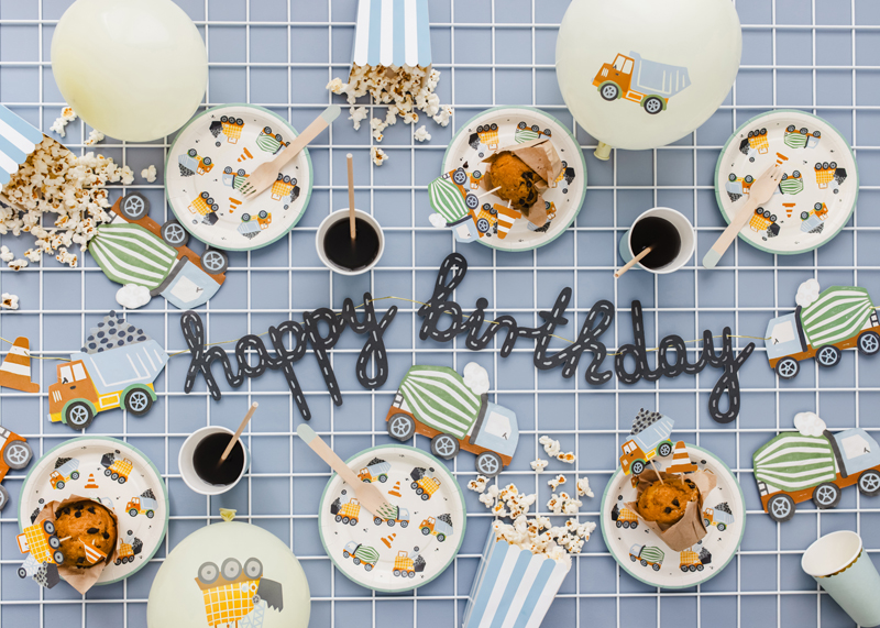 Baner Happy birthday Pojazdy budowlane, 2 m, mix - obrazek 4