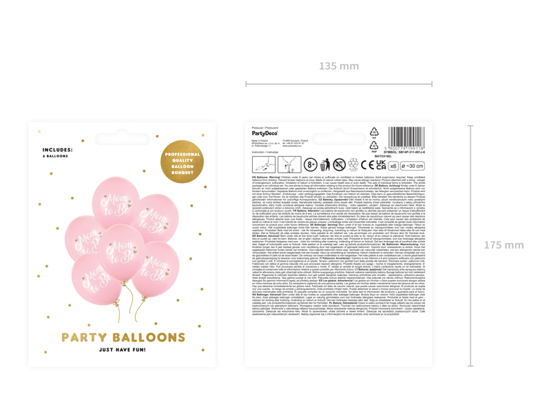 Balony 30 cm, Mom to Be, Pastel Pale Pink (1 op. / 6 szt.) - obrazek 4
