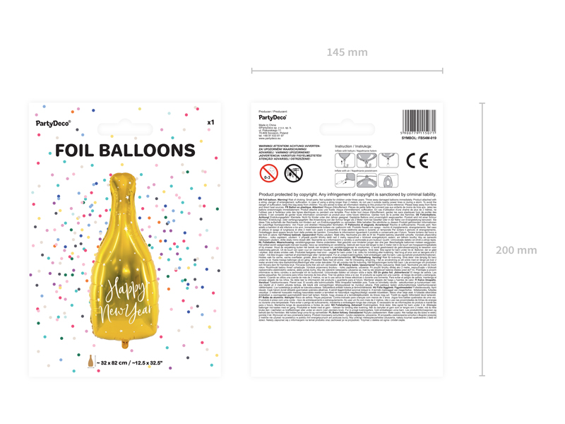 Balon foliowy Butelka - Happy New Year, 32x82cm, złoty - obrazek 4
