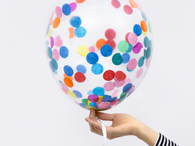 Balony z okrągłym konfetti, 30cm, mix (1 op. / 6 szt.) - obrazek 2