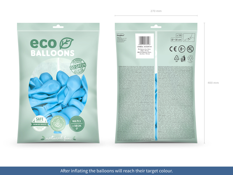 Balony Eco 30cm pastelowe, błękit (1 op. / 100 szt.) - obrazek 8