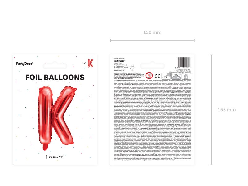 Balon foliowy Litera ''K'', 35cm, czerwony - obrazek 5