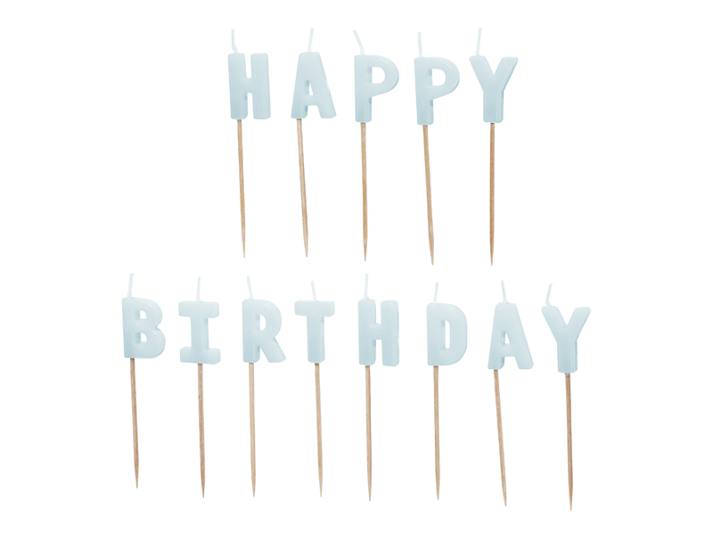 Świeczki urodzinowe Happy Birthday, 2,5 cm, jasny błękit (1 op. / 13 szt.)