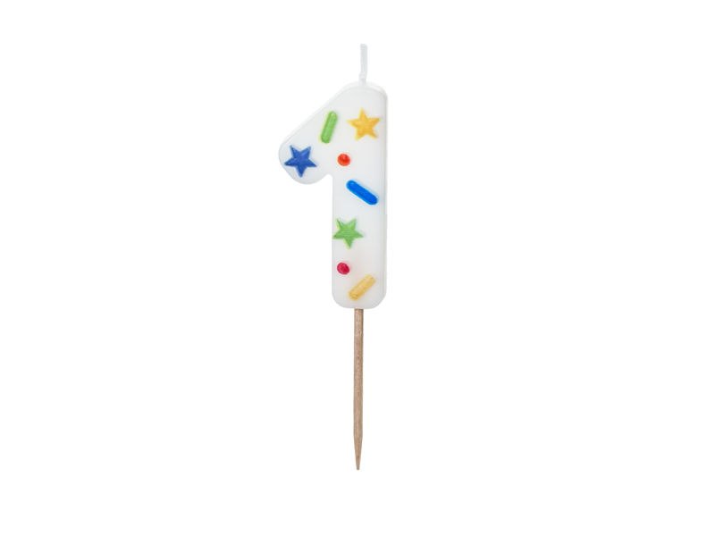 Świeczka urodzinowa Cyfra ''1'', biała konfetti, 5.5cm