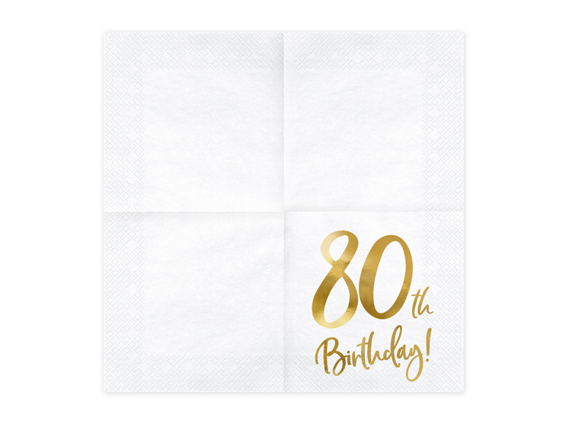 Serwetki 80th Birthday, biały, 33x33cm (1 op. / 20 szt.) - obrazek 2