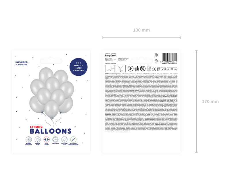Balony Strong 27cm, Metallic Silver Snow (1 op. / 10 szt.) - obrazek 2