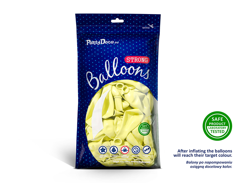 Balony Strong 23cm, Pastel Light Yellow (1 op. / 100 szt.) - obrazek 4