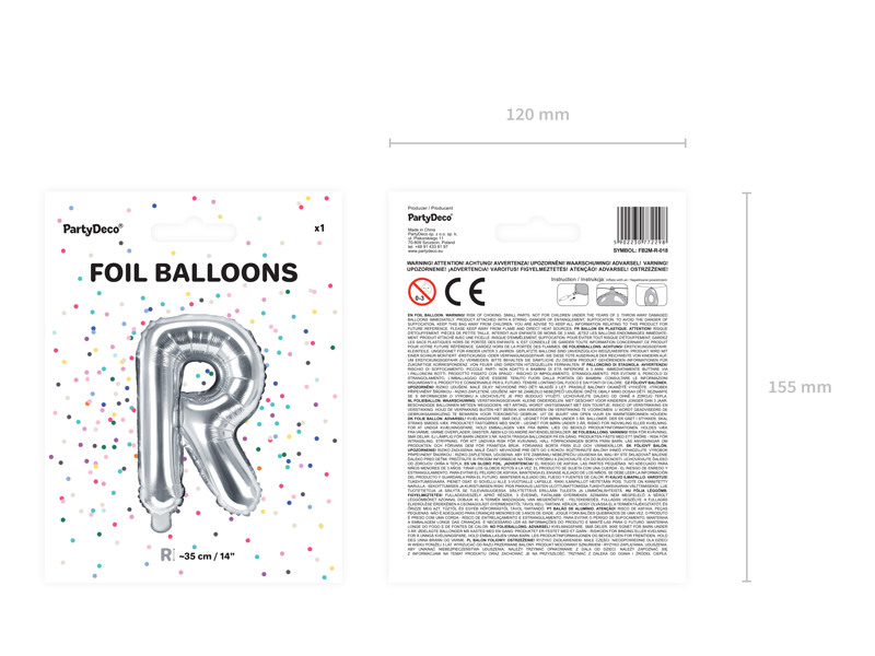 Balon foliowy Litera ''R'', 35cm, srebrny - obrazek 4