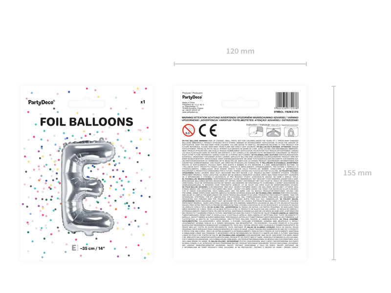 Balon foliowy Litera ''E'', 35cm, srebrny - obrazek 3