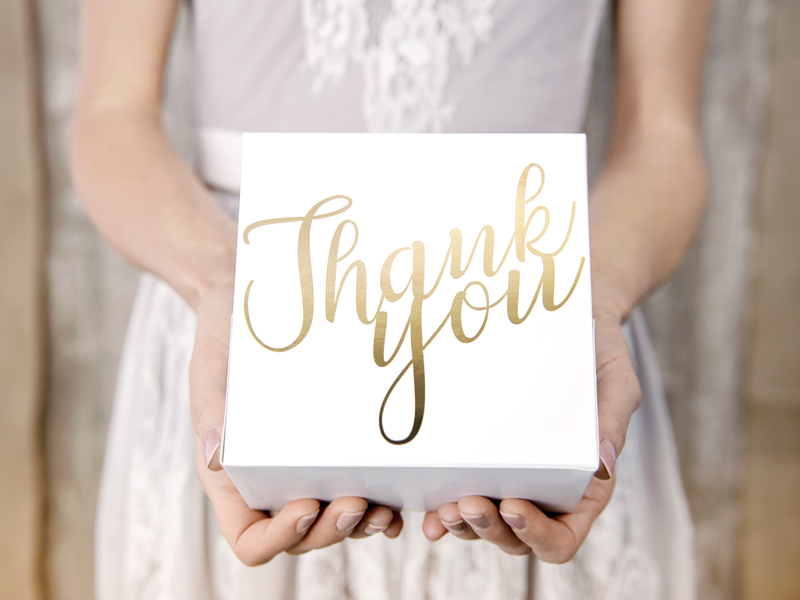 Ozdobne pudełka na ciasto - Thank you, złoty, 14x8,5x14cm (1 op. / 10 szt.) - obrazek 2