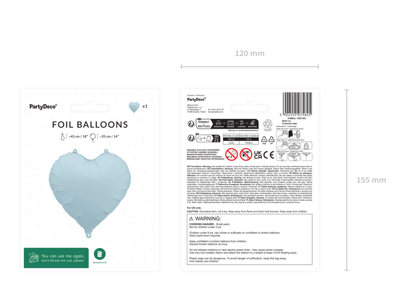 Balon foliowy Serce, 45cm, mglisty niebieski - obrazek 3